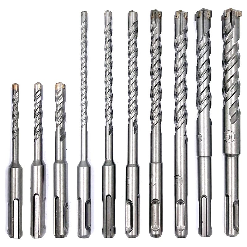JFOGO 10 Pieces Carbide-Tipped SDS-Plus Rotary Hammer Drill Bit Set for Concrete,Brick,Block,Stone,Masonry - Image 1
